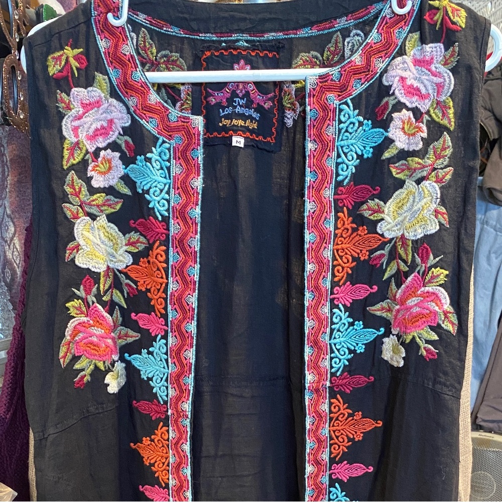 Johnny Was (JWLA) embroidered long linen duster
